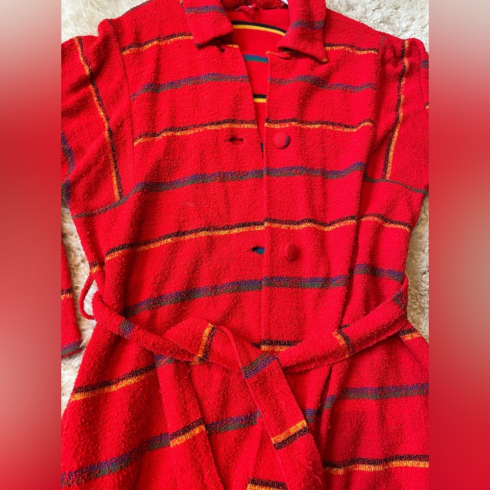 VTG red striped terry dress/robe/duster - Picture 2 of 7